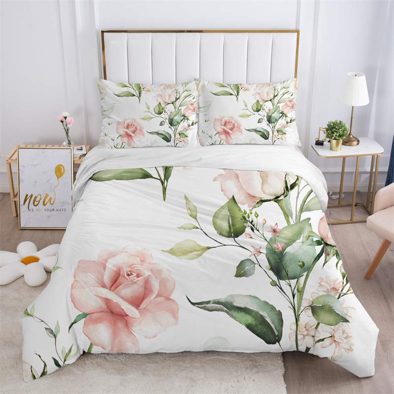 Bed Sheet Microfiber - 소박한 꽃무늬 화이트 침구 세트 마이크로파이버