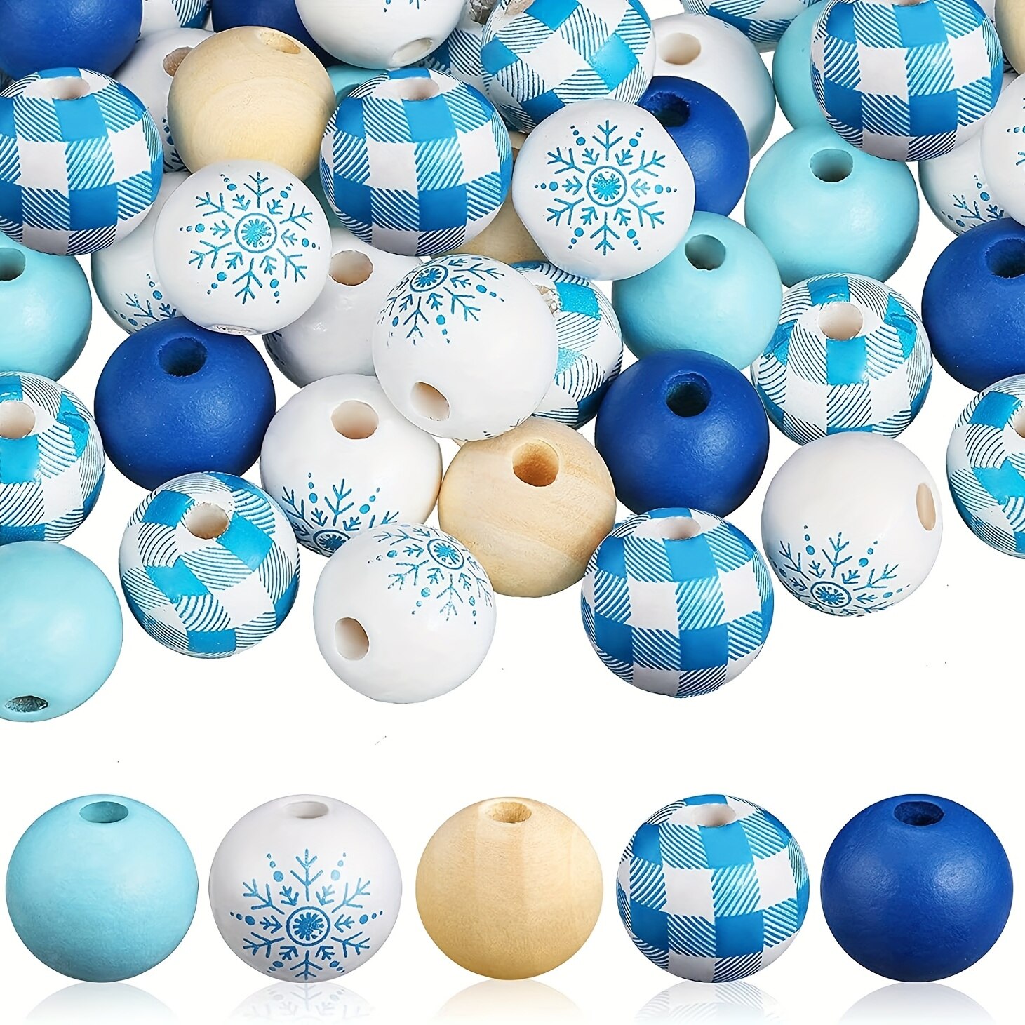 Home Textiles Plaid - 50pcs 16mm 눈송이 패턴 나무 구슬