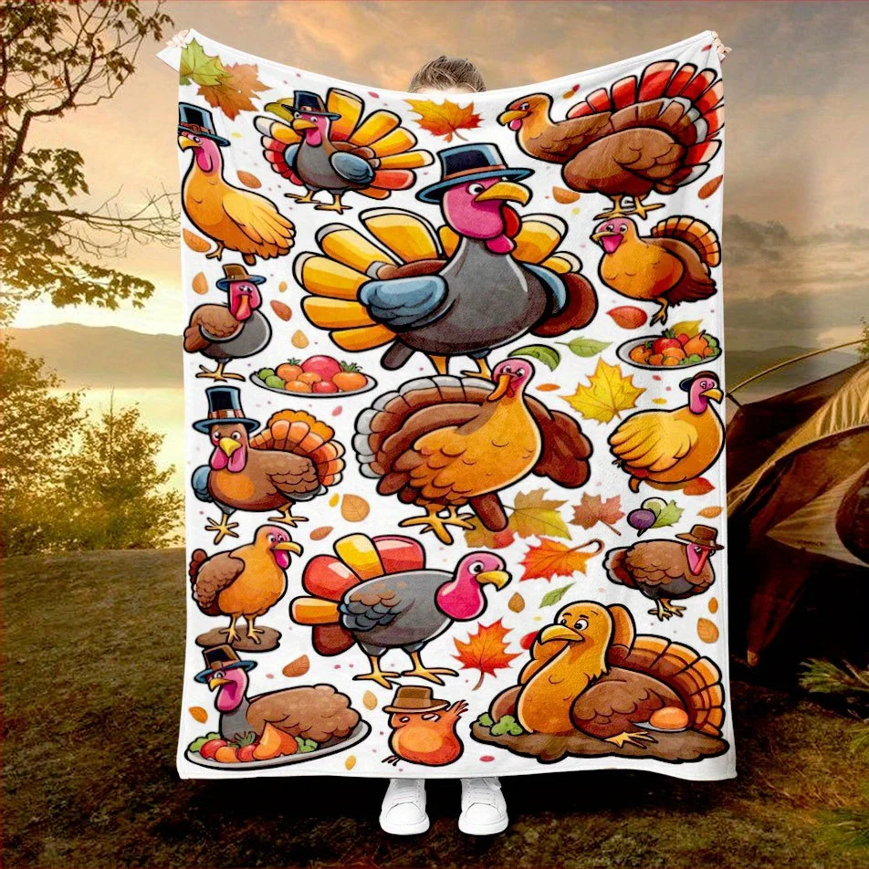 Home Textiles Turkey - 추수감사절 담요 가을 테마 만화 디자인