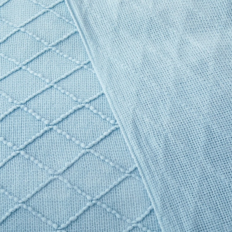 파란색 부드러운 니트 담요, 프린지 장식과 큰 태슬이  - Home Textiles Plaid 리뷰 및 가격