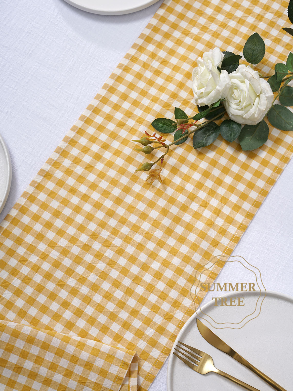 소박한 플래드 코튼 테이블 러너 깅엄 체크 무늬 세탁  - Home Textiles Plaid 리뷰 및 가격
