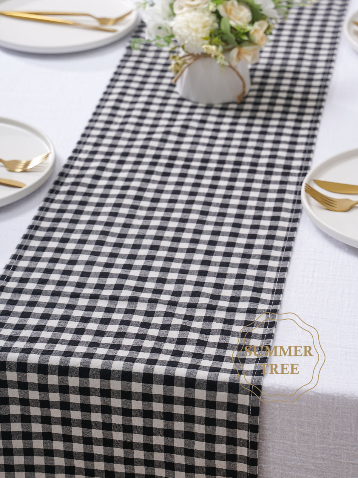 소박한 플래드 코튼 테이블 러너 깅엄 체크 무늬 세탁  - Home Textiles Plaid 리뷰 및 가격