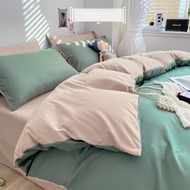 럭셔리 씻어 면화 솔리드 침구 세트 3-4 Pcs 노란 - Bed Sheet Microfiber 리뷰 및 가격