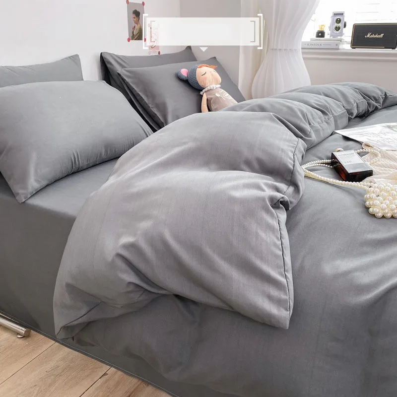 럭셔리 씻어 면화 솔리드 침구 세트 3-4 Pcs 노란 - Bed Sheet Microfiber 리뷰 및 가격