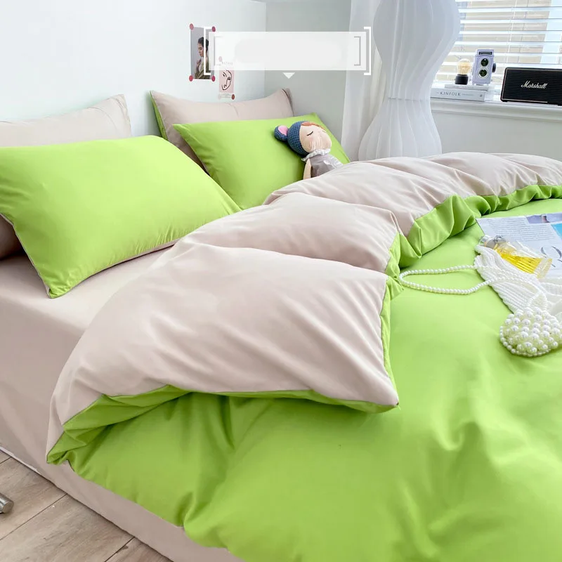 럭셔리 씻어 면화 솔리드 침구 세트 3-4 Pcs 노란 - Bed Sheet Microfiber 리뷰 및 가격
